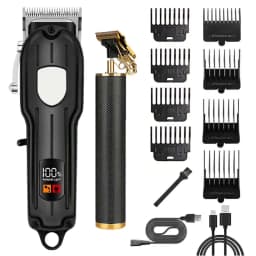 Professional Hair Clipper Set with LCD Display, Rechargeable Electric Trimmer for Men, Includes T-Outliner, Foil Shaver, Guide Combs & Accessories