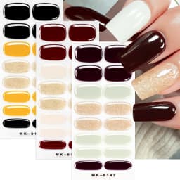16Tips Solid Color & Glitter Semi Cured Gel Nail Strips Self-Adhesive Baking Free Elegant Gel Nail Sticker Full Coverage Decals