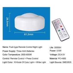 1 Set Multiple Controls 16 Colors Cabinet Light Dimmable LED Round Night Light Portable Cabinet Kitchen Closet Lamps with Remote