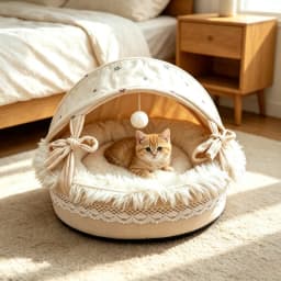BOOTEELY Pet Cradle Cat Nest Bow Lace Semi-Closed Universal In All Seasons Breathable With Canopy Shading Pet Nest