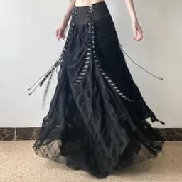 Matakawa Y2k Clothes Black Skirts Women Solid Spring Autumn A-line Vintage Jupe Femme Gothic Japanese Style Bandage Long Skirt