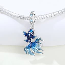 Blue Charm 925 Sterling Silver Ocean Pearls Betta Fish Pendant Birthday Party Gift for Women Bracelet Necklace DIY Beads Jewelry