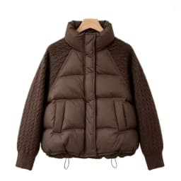 2026 New Winter Turtleneck Down Cotton Jacket Women Patchwork Knitted Warm Drawstring Short Puffer Coat Female Parkas