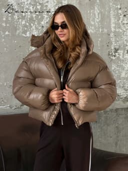  Fashion Solid Cropped Padded Coats Women Detachable Hood Zip Drawstring Hem Warm Jacket 2026 Winter New Lady Casual Outerwear