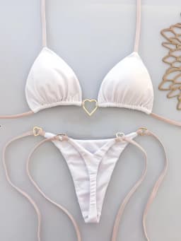2026 Solid Color White Bikini Women Suit Low Waist Lace-up Swimsuit Two-piece Set swimwear women bathing suit купальник