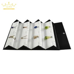 Portable Foldable Jewelry Storage Box Black Leather Outer and White Leather Inner Jewelry Box Rings Necklace Pendant Container