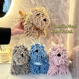 NEW Cute Cartoon Puppy Hand Towel For Kitchen And Bathroom Wall Mounted Hanging Fluffy Chenille Towel Absorbent Handball Towels