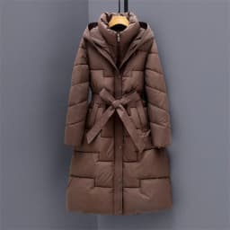 Long Knee Length Down Cotton Jacket for Women's Clothing in Winter 2025, New Hooded Waist Cinching and Slim Cotton Jacket, Thick