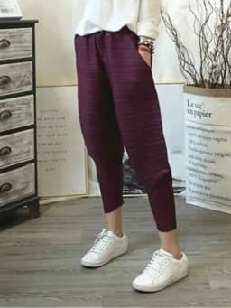 LANMREM Harem Pants For Women Elastic Waist Solid Color Pockets Pleated Trousers Female Casual Style 2023 Autumn New 2P2228