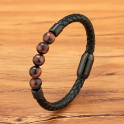 TYO High Quality Natural Stone Tiger Eye Beaded Bracelets Woven Leather Bangles Men Classic Fashion Magnet Clasp Jewelry Gifts
