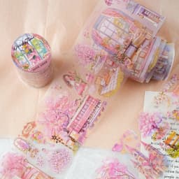 1pcs First Love Cherry Blossom Character PET Tape Sticker Aesthetic for Laptop Luggage Stickers Scrapbooking Rooms Decoration