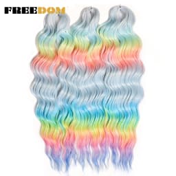 FREEDOM Synthetic Braiding Hair Extensions Deep Wavy 24 inch Long Curly Braids Hair Ombre Brown Rainbow Twist Crochet Hair