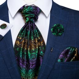 Classic Wedding Ascot Tie For Men Yellow Gold Red Paisley Floral Scarf Neck Tie Brooch Pin Set Cravat Ascot Tie For Banquet