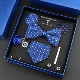 Luxury Neck Tie Set For Men Classic Brand Necktie Bowtie Hanky Cufflinks Floral Brooches Tie Clip Set Wedding Business Box Gift