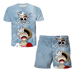 2026 Boys' One Piece 3D T-shirt Set, Super Cool Luffy Zoro Summer Top + Shorts, Children's Short-Sleeve Birthday Gift for Boys