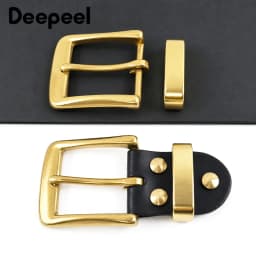 1Pc 40mm Men's Solid Brass Belt Buckle Black Leather Tab Metal Pin Buckles Head for Jeans Pants Keeper Waist Band Fastener