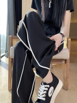 Quick Dry Ice Silk Wide Leg Pants Women Summer Thin New Stripe Straight Casual Running Sports Long Trousers
