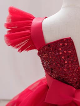 New Red Single Shoulder Sparkling Flying Sleeve Baby's Birthday Party Dress 0-6 Year Old Girl Pageant Dresses for Toddler Girls