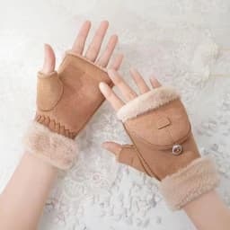 Thicken Flip Cover Suede Gloves Warm Velvet Touch Screen Wool Lining Half Finger Gloves Winter Outdoor Writing Student Gloves