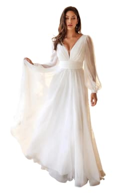 Simple Wedding Dresses for Bride V Neck Long Sleeve Chiffon Wedding Dress Simple Bridal Growns Floor-Length Vestidos De Novia