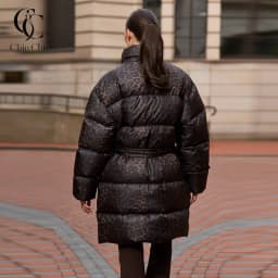 Leopard Print Hooded Puffer Women's Winter Coat Belted Waist Midi Length Padded Jackets for Woman Jacket Warm Streetwear