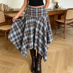 Women's Vintage Irregular Long Skirts Mid Waist Plaid Print Gothic A-Line Skirts