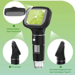 Dodosee 2.4 Inch Digital Microscope 1600X 1080P 8 Lights Handheld Kids Microscopes Supports Photo Video Magnifier Tools for Coin