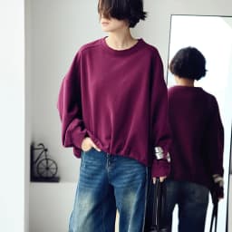 R7151C Artistic Retro Brushed Drawstring Round Neck Pullover Loose Batwing Sleeve Short Sweatshirt for Women Autumn