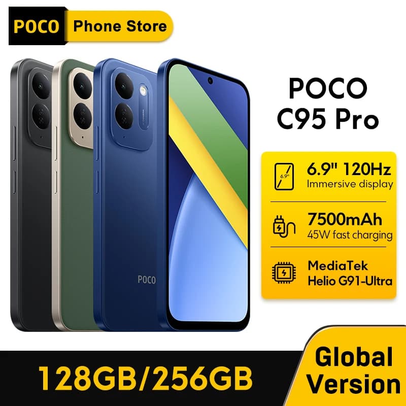 POCO C95 Pro Smartphone Global Version 7500mAh Battery 45W Charging 6.9" 120Hz display Helio G91-Ultra 50MP Camera NFC