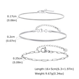 3pcs Men Thin Chain Bracelet,Never Fade Silver Color Twist Chain Wristband,Stylish Punk Jewelry Gift for Husband Father Son