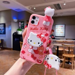 For iPhone 17 16 16e 15 14 13 12 11 Pro Max Air XR X XS Max 6 6S 7 8 Plus SE 3D Cartoon Sanrio Kitty Melody Holder Lanyard Case