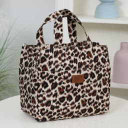 New Large-Capacity Lunch Bag, Thickened Fabric Lining with Aluminum Foil, Leopard Print, Handbag, Lunch Box Storage Bag