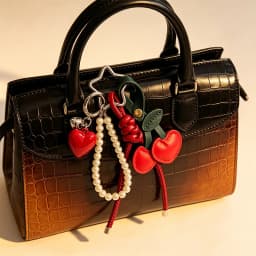 Y2K Leather Rope Red Cherry Keyring Pearl Beads Bag Key Chain Charm Pendant Women Trendy Keychain Decoration