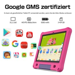 Android Tablet for Kids 10.1 Inch Octa-Core with Case, 64GB 1TB Expandable for Toddler Children, Parental Control, Dual Camera,