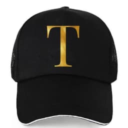 1pc AmaBe Hip-Hop Baseball Cap with Golden Letter Print, Adjustable Hook & Loop Closure, Breathable Mesh Back, Lightweight Stret