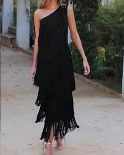 BKLD Solid Color 2026 Spring Summer New Fashion Tassel One Shoulder Sleeveless Asymmetric Dress Clothes For Women Evening Dress