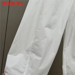 Women's White Elastic Waist Wide Leg Pants Summer Female Casual Loose Trousers