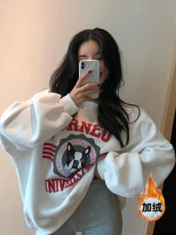 2025 Autumn Winter Thickened Fleece Women's Sweatshirt Versatile Retro High End Cartoon Anime round Neck Commute Style Long S...