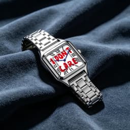 Ladies' Men Square Luxury Watch, Slogan Text on the Large Dial, 30-Meter Water Resistance, Elegant Design, Stainless Steel Strap