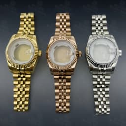 BLIGER 31mm NH05 NH06 Watch Case Fluted Curved Silver Gold Rose Gold Jubilee For Ladies Watch Date Sapphire Glass Waterproof