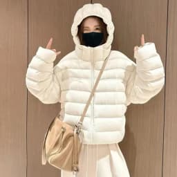 Lightweight Solid Color Down Cotton Parkas Women Korean Zipper Up Hooded Crop Parkas Woman Casual Thicken Warm Cotton Jackets
