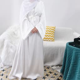 Regular-Fit Plain Stain Dubai Abaya Muslim Long Women Dress Modest Islamic Clothing Hijabi Robe-Long Wide Sleeves, Side Pockets