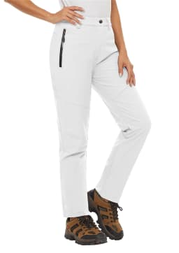 TACVASEN Women's Warm Fleece Lined Windproof Waterproof Shell Pants Soft Work Pants Outdoor Hiking Ski Trousers with Zip Pockets