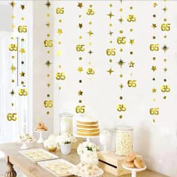 Rose Gold Happy Birthday Garlands Decorations Paper Circle Dots Star Hanging Streamer for 1st 16th 21st 30th 50th 70th Birthday