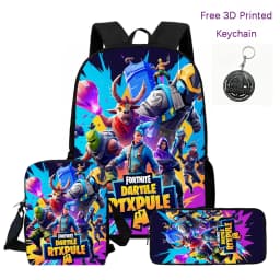 3Pcs Kids Backpack Set, Crossbody & Pencil Bag, FORTNITE Cartoon Bag, Lightweight for Boys Girls 6-10, Free 3D Printed Keychain