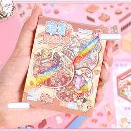 21-Piece Cartoon Miniature Scene Sticker Book - Mini 3D Cottage Journal Materials, DIY Creative Handmade Collage Decals