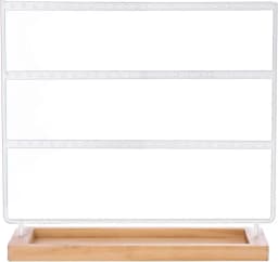 3-Tier Earring Holder Stand 69 Holes Wooden Jewelry Organizer Display with Storage Tray for Desktop Earring & Bracelet Organizer
