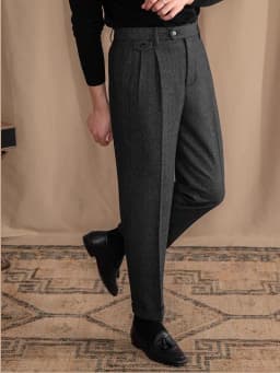 Italian Vintage Suit Pant For Men Autumn Winter Wool Herringbone Pattern Straight Trousers British Style Business Casual Pants