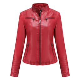 2026 New Women's Slim Leather Jacket, Stand-up Collar, Zipper Stitching, Monochromatic PU Coat, Fashion Clothing.