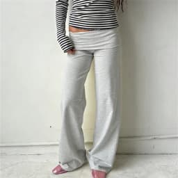 Women Wide Leg Pants Solid Color Fold Over Waist Casual Trousers Spring Fall Loose Sweatpants Bottoms Y2K Streetwear
